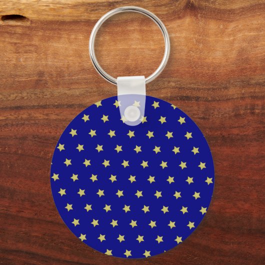Elegant Gold & Blue Star Pattern Monogram Schlüsselanhänger (Rückseite)
