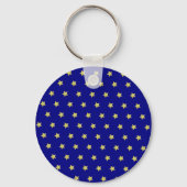 Elegant Gold & Blue Star Pattern Monogram Schlüsselanhänger (Rückseite)
