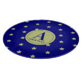 Elegant Gold & Blue Star Pattern Monogram Schneidebrett (Ecke)