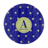 Elegant Gold & Blue Star Pattern Monogram Schneidebrett (Vorderseite)