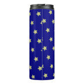 Elegant Gold & Blue Star Pattern Monogram Thermosbecher (Rückseite)