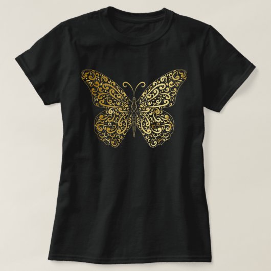 Elegant Gold Blüh Butterfly T-Shirt (Design vorne)