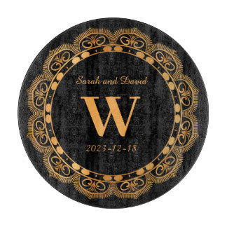 Elegant Gold Blüh Monogram Wedding Jubiläum Schneidebrett