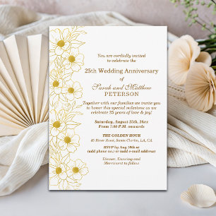 Elegant Gold Blumen 25. Hochzeitstag Einladung