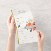 Elegant Gold Blush Blumenzitzer Hochzeit All In One Einladung (Abreißen)