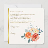 Elegant Gold Blush Blumenzitzer Hochzeit Dankeskarte (Rückseite)