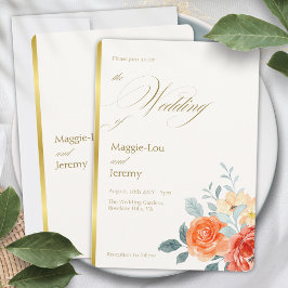 Elegant Gold Blush Blumenzitzer Hochzeit Einladung