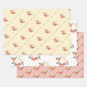 Elegant Gold Blush Blumenzitzer Hochzeit Geschenkpapier Set
