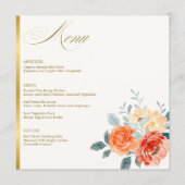 Elegant Gold Blush Blumenzitzer Hochzeit Menükarte (Vorderseite)