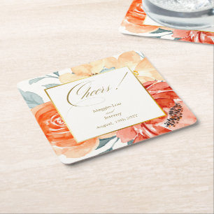 Elegant Gold Blush Blumenzitzer Hochzeit Rechteckiger Pappuntersetzer