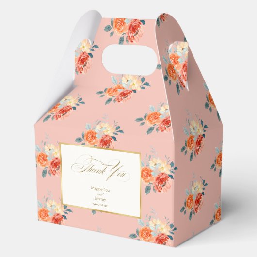 Elegant Gold Blush Floral Wedding Vielen Dank Geschenkschachtel (Vorderseite)
