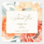 Elegant Gold Blush Floral Wedding Vielen Dank Quadratischer Aufkleber (Vorderseite)