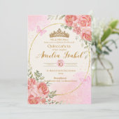 Elegant Gold & Blush Quinceañera Invitation Einladung (Stehend Vorderseite)