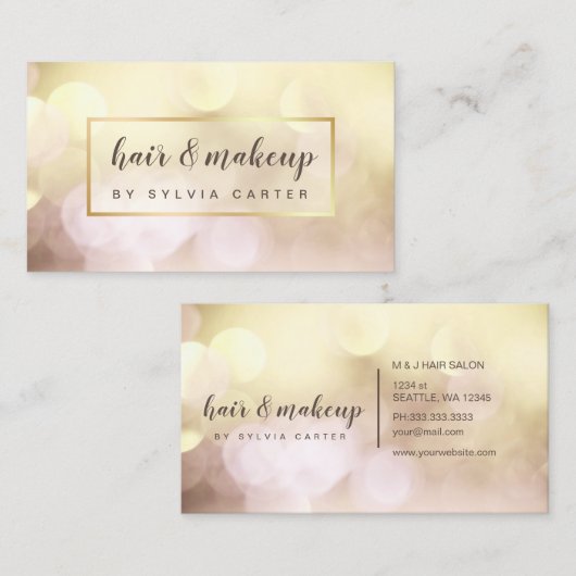 Elegant Gold Bokeh Feminine Haare Salon Visitenkarte (Vorne/Hinten)
