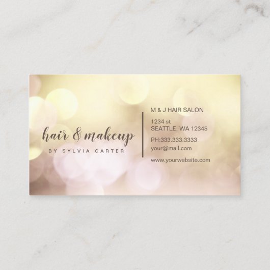 Elegant Gold Bokeh Feminine Haare Salon Visitenkarte (Rückseite)