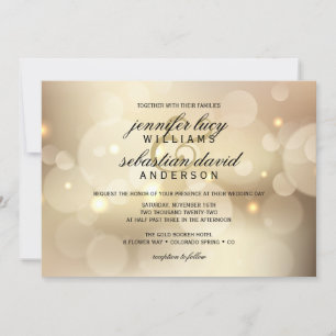 Elegant Gold Bokeh Light Chic Wedding Einladung