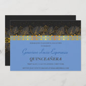 Elegant Gold Border Quinceñera Einladung (Vorne/Hinten)