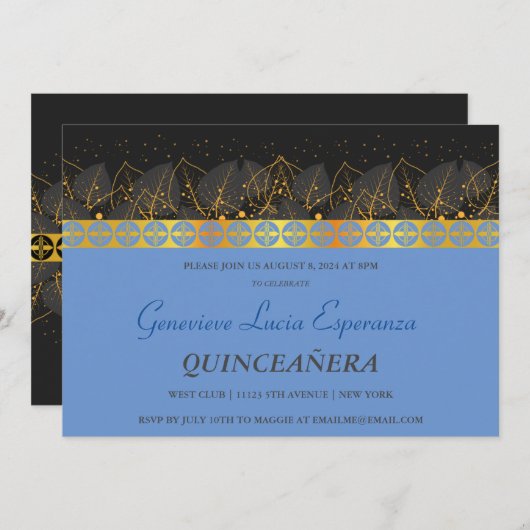 Elegant Gold Border Quinceñera Einladung (Vorne/Hinten)