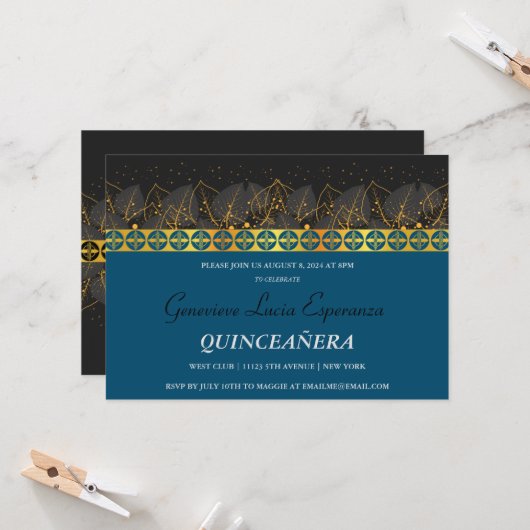Elegant Gold Border Quinceñera Einladung (Vorderseite/Rückseite Beispiel)