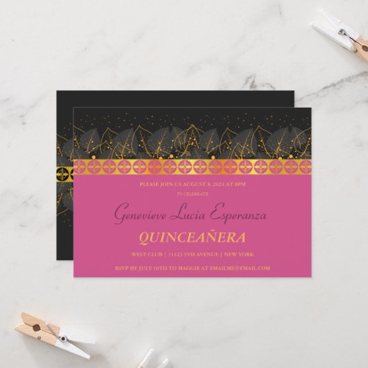 Elegant Gold Border Quinceñera Einladung (Vorderseite/Rückseite Beispiel)