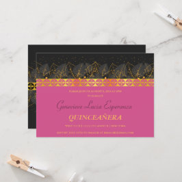 Elegant Gold Border Quinceñera Einladung