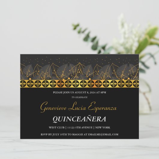 Elegant Gold Border Quinceñera Einladung (Stehend Vorderseite)