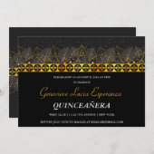 Elegant Gold Border Quinceñera Einladung (Vorne/Hinten)