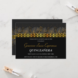 Elegant Gold Border Quinceñera Einladung