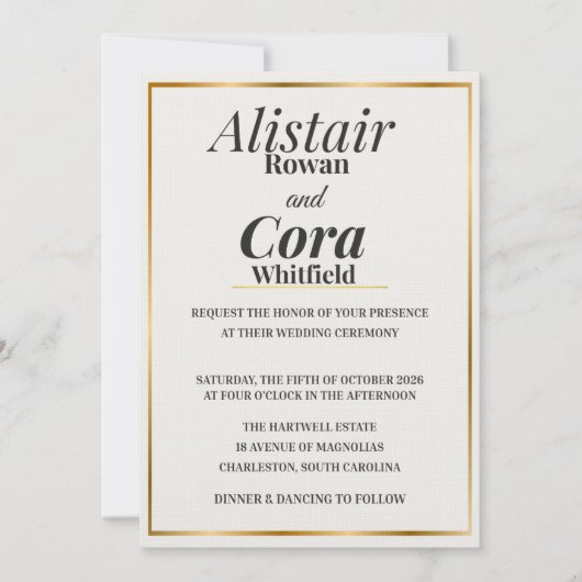 Elegant Gold Border Wedding Invitation | Modern Mi Einladung (Vorderseite)