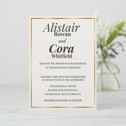 Elegant Gold Border Wedding Invitation | Modern Mi Einladung (Stehend Vorderseite)