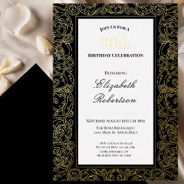 Elegant Gold Border Women's 90th Birthday Gold Folieneinladung