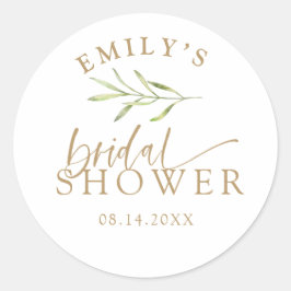 Elegant Gold & Botanical Bridal Shower Runder Aufkleber