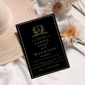 Elegant gold botanical crest monogram wedding fo folieneinladung