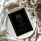 Elegant gold botanical crest monogram wedding fo folieneinladung