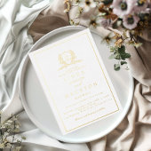 Elegant  gold botanical crest monogram wedding fo folieneinladung