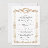 elegant gold botanical frame monogram wedding einladung (Vorderseite)