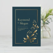 Elegant Gold Botanical Leaf Wedding Einladung (Stehend Vorderseite)