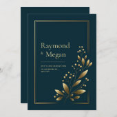 Elegant Gold Botanical Leaf Wedding Einladung (Vorne/Hinten)