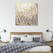 Elegant Gold Botanical Leaves – Realist Leinwanddruck (Insitu (Schlafzimmer))