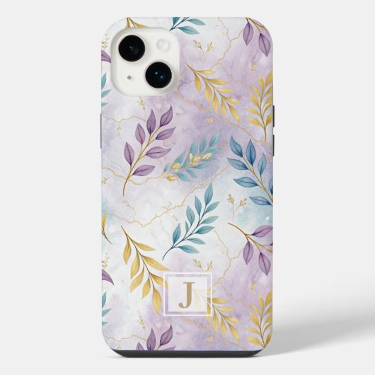 Elegant Gold Botanical Marble Mongram iPhone Hülle (Rückseite)