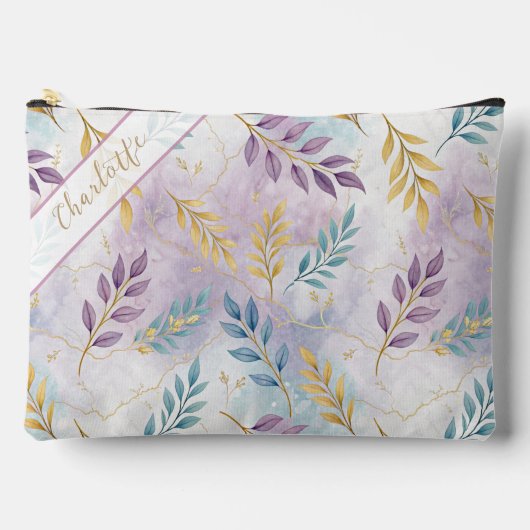 Elegant Gold Botanical Marble Personalized Zubehörtasche (Vorderseite)