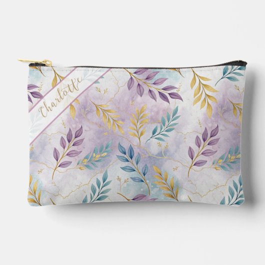 Elegant Gold Botanical Marble Personalized Zubehörtasche (Vorderseite)