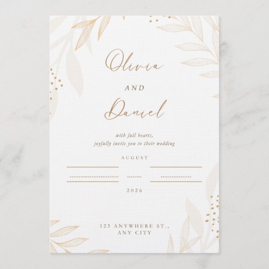 Elegant Gold Botanical Wedding Invitation | Editab Einladung (Vorderseite)