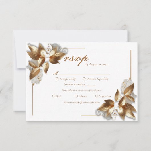 Elegant Gold Botanical Wedding Meal Choice RSVP Karte (Vorderseite)