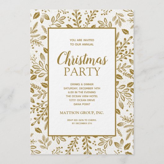 Elegant Gold Botanicals Christmas Party Einladung (Vorderseite)