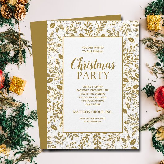Elegant Gold Botanicals Christmas Party Einladung