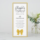 Elegant Gold Bow 90th Birthday Program + Menu  Einladung (Stehend Vorderseite)
