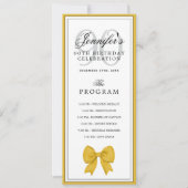 Elegant Gold Bow 90th Birthday Program + Menu  Einladung (Vorderseite)