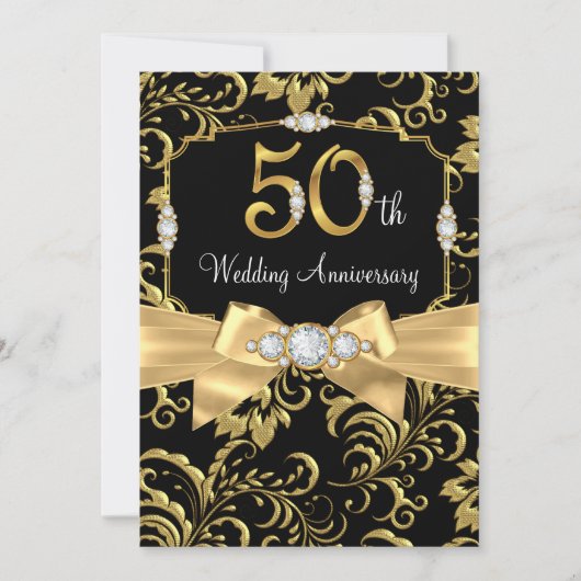 Elegant Gold Bow Black Diamond 50 Jahre Jubiläum Einladung (Vorderseite)
