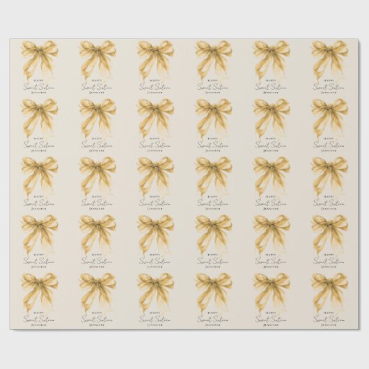 Elegant Gold Bow Coquette Script Sweet 16 Party  Geschenkpapier (Flach)